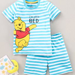 Babyhug Half Sleeves Shorts Set Winnie The Pooh Print - Blue-image-88