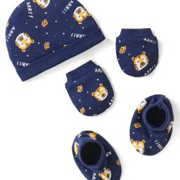 Doodle Poodle 100% Cotton Beer PrintedCap Mittens & Booties Set Blue - Diameter 11 cm-image-61