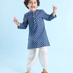 Babyhug Cotton Woven Full Sleeves Elephant Printed Kurta with Dhoti Set - Indigo-image-118