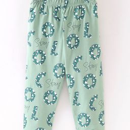 Doreme Cotton Lycra Knit Full Length Leggings Text Print - Green-picture-15