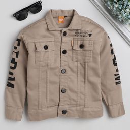 Ministitch Full Sleeves Text Printed  Denim Jacket -  Beige-image-72