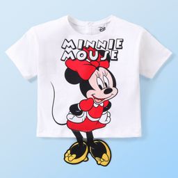Babyhug Disney Cotton Knit Oversized Half Sleeves T-Shirt with Minnie Mouse Applique Detailing - White-image-64