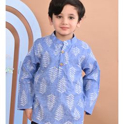 Superminis Full Sleeves Leaves Printed Kurta - Sky Blue-image-34