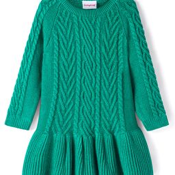 Babyhug Knit Full Raglan Sleeves Cable Knit Woolen Dress - Green-image-9