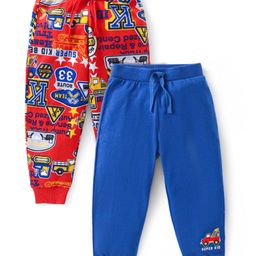 Babyhug Cotton  Knit Full Length  Lounge Pants  with Car Print Pack of 2 - Red & Blue-image-44
