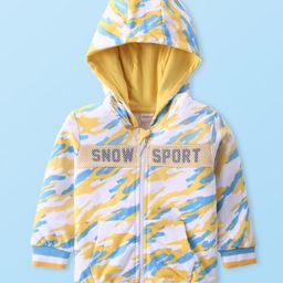 Babyhug Knit Full Sleeves Front-Open Printed Sweatjacket With Hood - White-image-86