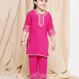 AJ Dezines Rayon Three Fourth Sleeves Gotta Work Embellished  Kurta & Salwar - Pink-picture-21