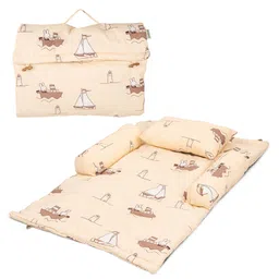 Baybee Printed Cotton Bedding Set for New Born Babies with Cushion Pillow, Two Fixed Bolsters & Suitcase Bag Baby Sleeping Bag Combo Gadda set - Beige-picture-4