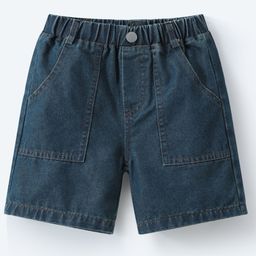 Mark & Mia Cotton Washed Shorts With Button Applique - Blue-image-31