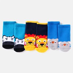 Cute Walk by Babyhug Ankle Length Antibacterial Socks with Animal Design Pack Of 3 - Blue & Yellow-image-59