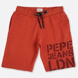 Pepe Jeans Cotton Elastane Woven Above Knee Length Shorts With Brand Print - Dark Orange-picture-25