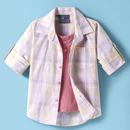 Dapper Dudes Full Sleeves Checked Shirt With Attached Tee - Lemon-image-75