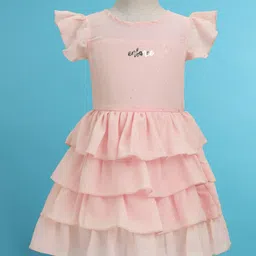 Enfance Cap Sleeves Brand Name Foil Printed Layered Knee Length Dress - Peach-picture-16