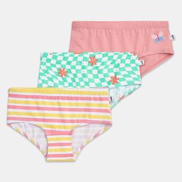 Plan B Cotton Elastane Pack Of 3 Striped & Floral Printed Panties - Green Pink & White-image-78