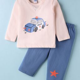 Tango Single Jersey Knit Full Sleeves Vehicles Printed T- Shirt & Pant Set - Peach & Blue-picture-23
