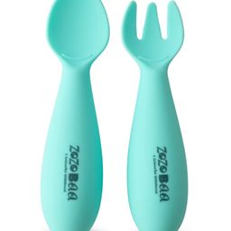 ZoZoBaa Baby Weaning Spoon & Fork Set, Chewable Silicone Utensils for Training Infants, Baby Led Self Feeding, 6 M+| Gum Friendly, BPA Free, Dishwasher Safe, Unbreakable, 1 Pair, Mint Green-21