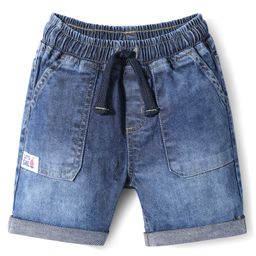Babyhug Denim Mid Thigh Shorts With Stretch & Nautical Theme Patch - Blue-picture-3