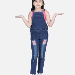 StyleStone Denim Woven Sleeveless Mild Washed & Placement Checked Dungaree Without Tee - Blue-picture-8