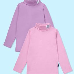 Kiddopanti Cotton Lycra Knit Pack Of 2 Full Sleeves Smiley Patch Detailed Skivi Tees - Baby Pink & Dark Lilac-image-15