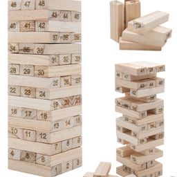 MINDMAKER - 48 Pcs 3 Dice Challenging Wooden Games Blocks for Adults and Kids, Wood Tumbling Tower Stacking Toys with Dices Board Best Educational Puzzle Game (Numerical Stacking Game) image 3