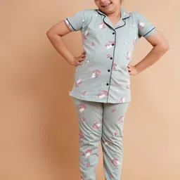 Bloem Girls Printed Lapel Collar Night suit-picture-10
