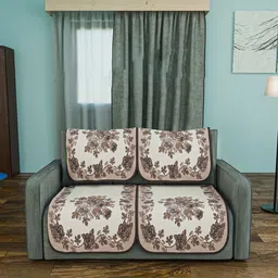 Aura Brown & Off White 4 Pieces Cotton Sofa Covers-17