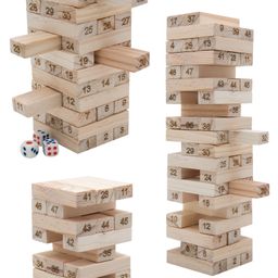 MINDMAKER - 48 Pcs 3 Dice Challenging Wooden Games Blocks for Adults and Kids, Wood Tumbling Tower Stacking Toys with Dices Board Best Educational Puzzle Game (Numerical Stacking Game) image 4