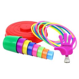VGRASSP Ring Toss Game Toy For Kids - Mini Quoits Ring Throwing, Stacking Indoor And Outdoor Game Set - 8 Cups with Spring Hand Figure, 8 Multicolor Rings, 1 Base - Color As Per Stock image 3