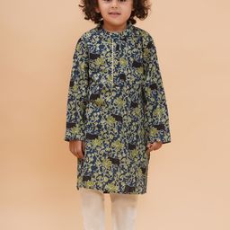 PICCOLO Boys Floral Printed Regular Pure Cotton Kurta with Pyjamas-image-36