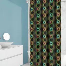 ArtzFolio Blue & Black Geometric Printed Waterproof Shower Curtain-2