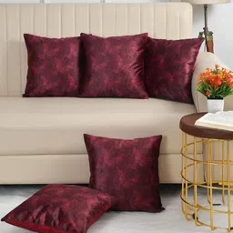 WISE HOME Maroon Set of 5 Velvet Square Cushion Covers-picture-12