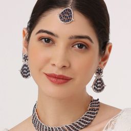 VATSALYA creation Alloy Gold- plated Blue Jewellery Set-picture-24