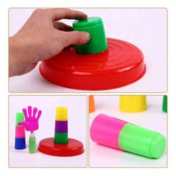 VGRASSP Ring Toss Game Toy For Kids - Mini Quoits Ring Throwing, Stacking Indoor And Outdoor Game Set - 8 Cups with Spring Hand Figure, 8 Multicolor Rings, 1 Base - Color As Per Stock image 5