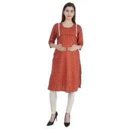 Morph Maternity Trendy Red Printed Nursing Kurta-picture-27