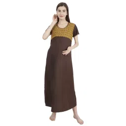 Morph Maternity Geometric Pattern Printed Feeding Nighty - Brown-picture-43