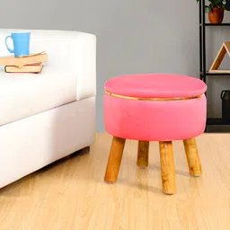 Shadowkart Pink Wooden & Velvet Round Ottomans-image-97