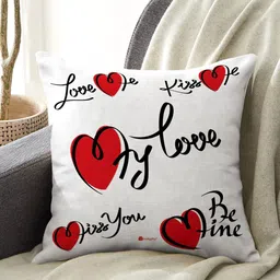 Indigifts White & Red Printed Square Cushion-2