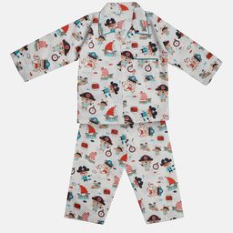 TINY HUG Boys White & Red Printed Night suit-99
