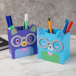 MARKET99 Set of 2 Blue & Purple Animal Design Wooden Pen Stand-image-34