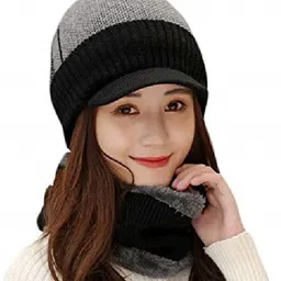 Gajraj Unisex Knitted Snug Fit Wool Beanie With Scarf-14