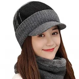 Gajraj Unisex Colourblocked Woollen Beanie With Neck Warmer-69