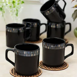 CLAY CRAFT Premium Black & White Geometric Printed Ceramic Glossy Cups - 220 ML Each-31