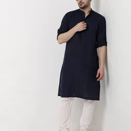 Ethnicity Men Solid Festive Cotton Straight Kurta-picture-4