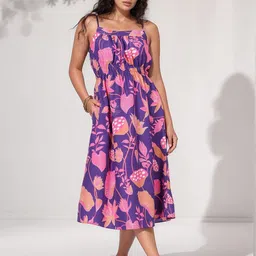 Routes by All About You Floral Print Linen Fit & Flare Midi Dress-image-2