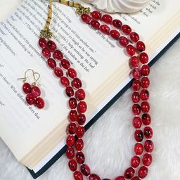 Dhivara Copper-Plated Two Layer Oval Shape Beads Studded Jewellery Set-image-85