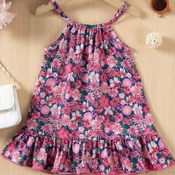 LULU & SKY Girls Floral Printed Shoulder Straps Tiered A-Line Dress-image-20