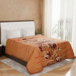 Nivasam Orange & Red Floral Mink Heavy Winter Double Bed Blanket-image-37