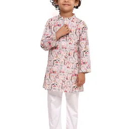 Funny Bones Clothings Boys Printed Regular Linen Kurta with Pyjamas-picture-8