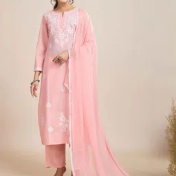KALINI Women Peach Pure Cotton Embroidered Kurta Sets-picture-28