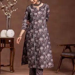Libas Floral Printed Notch Neck Straight Kurta With Trousers-picture-24